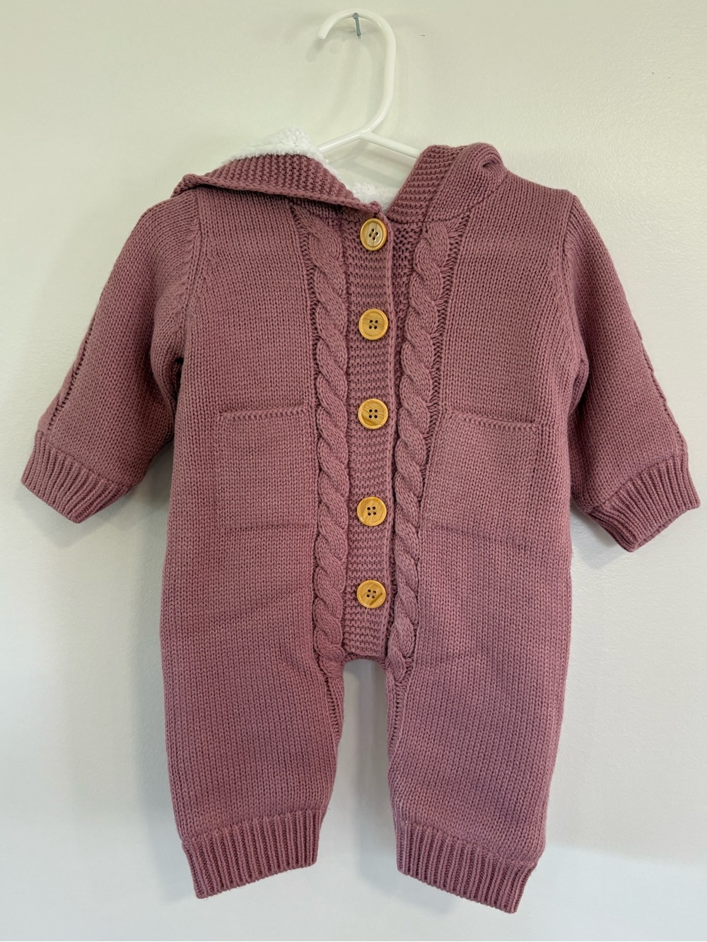 Baby Girl Dusty Rose Sherpa Lined Knit Romper 1-3M NWOT